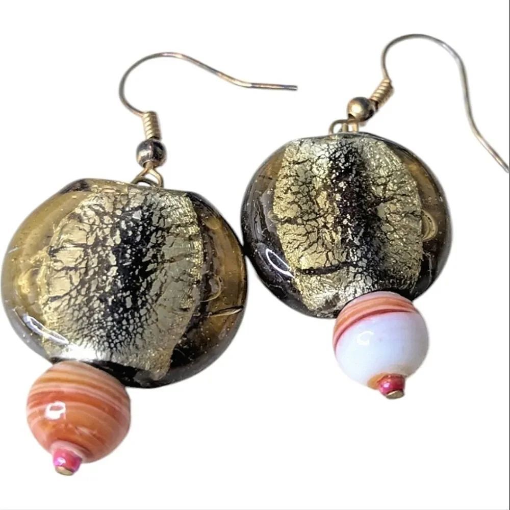 Venetian Glass Circle Handmade Dangle Earrings